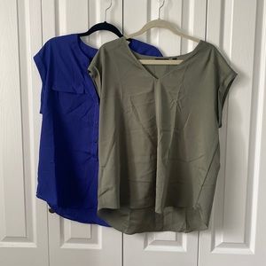 2 tops - olive green (never worn) and royal blue (new), NY&company size L